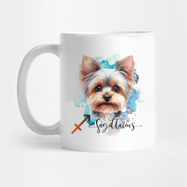 Sagittarius Zodiac Sign Cute Yorkie face watercolor art by AdrianaHolmesArt